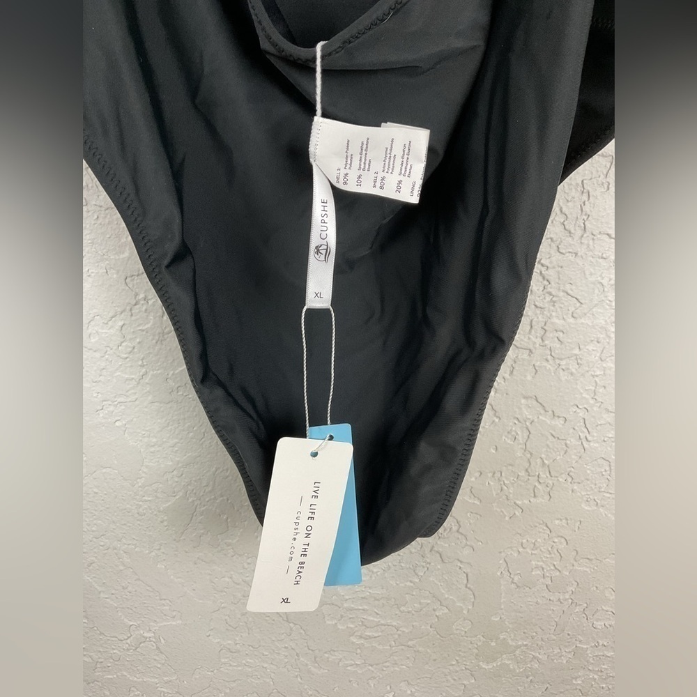 Women’s Black V Neck Criss Cross Backless Rib One Piece Swimsuit Plunge Size XL - Picture 11 of 11